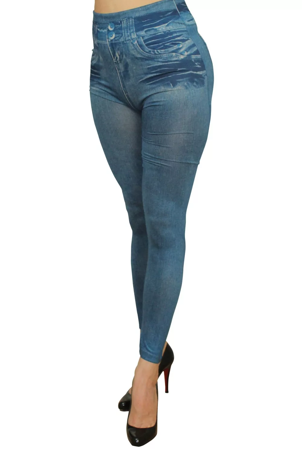 Legging bleu effet jean usé