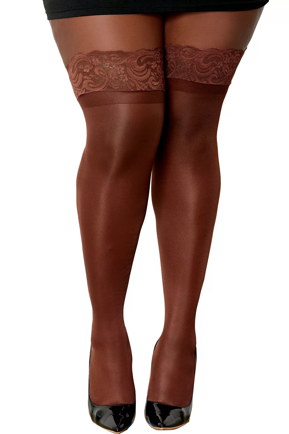 Bas nylon autofixant couleur café grande taille