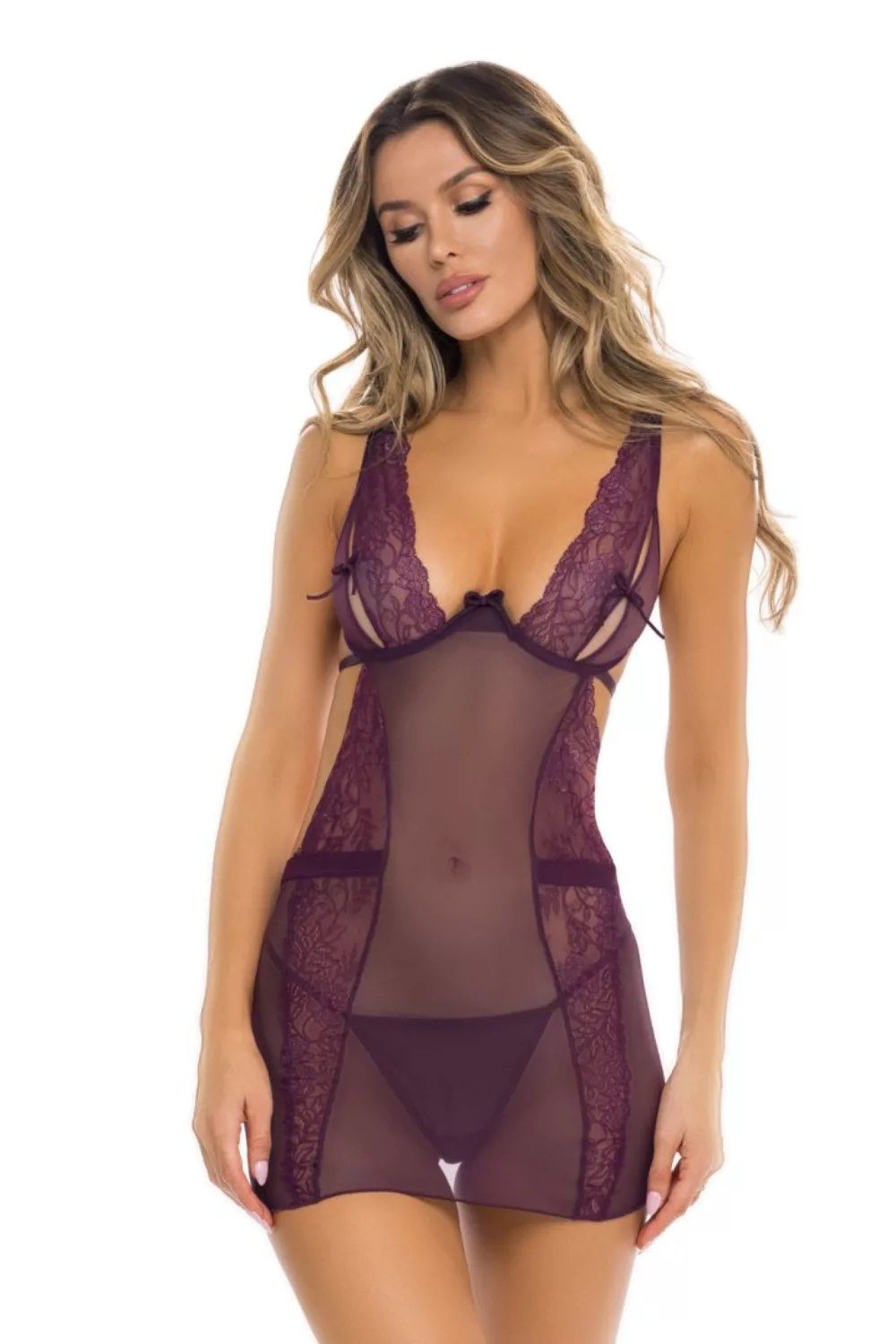 Nuisette violette et string assorti