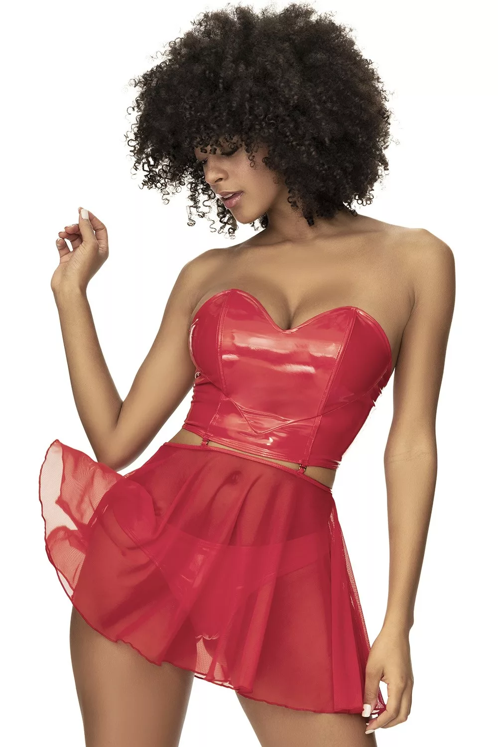 Ensemble lingerie Deux Pièces "Wet Look" Rouge