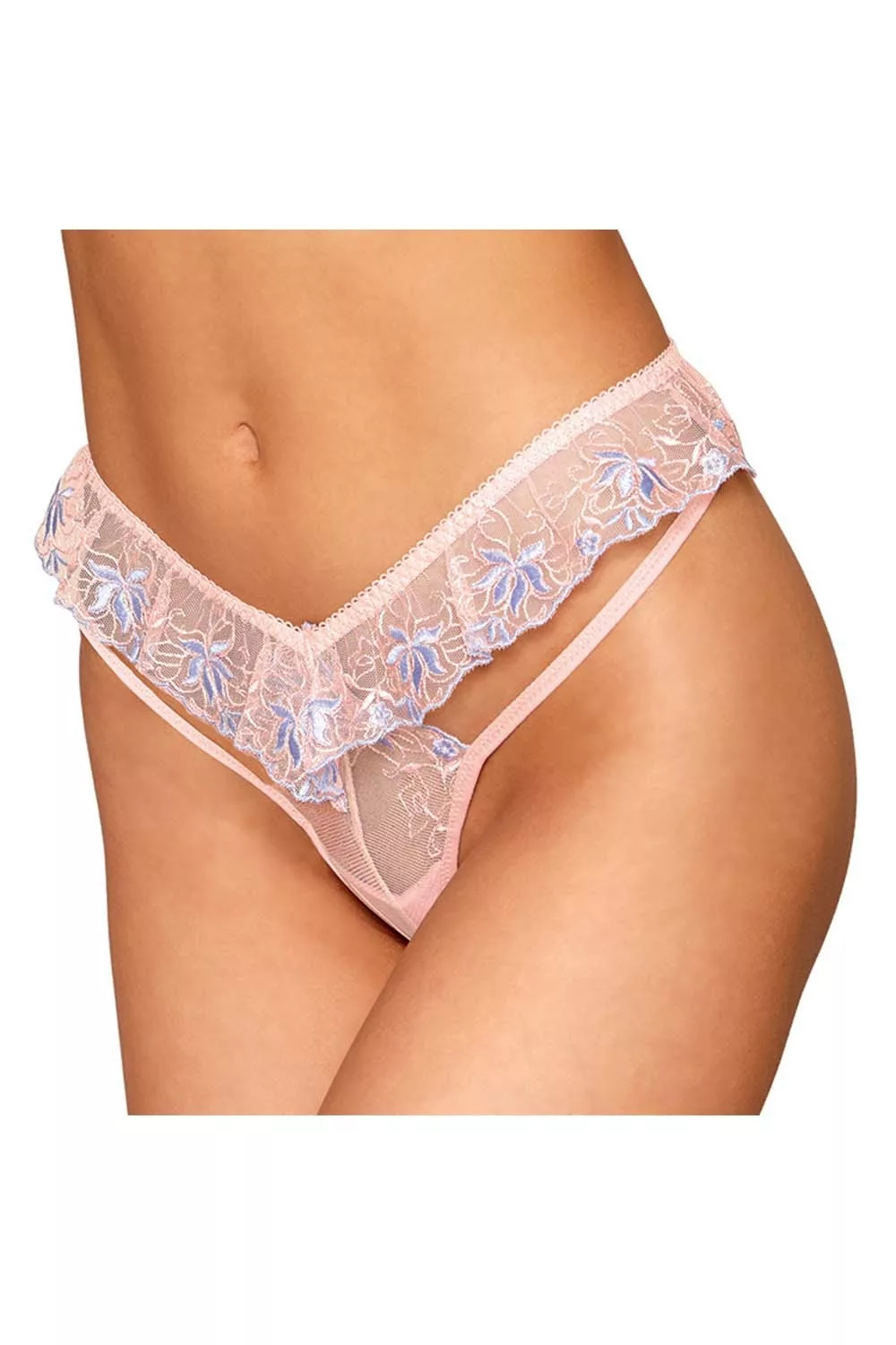 String avec broderie florale rose avec taille en forme de « V »