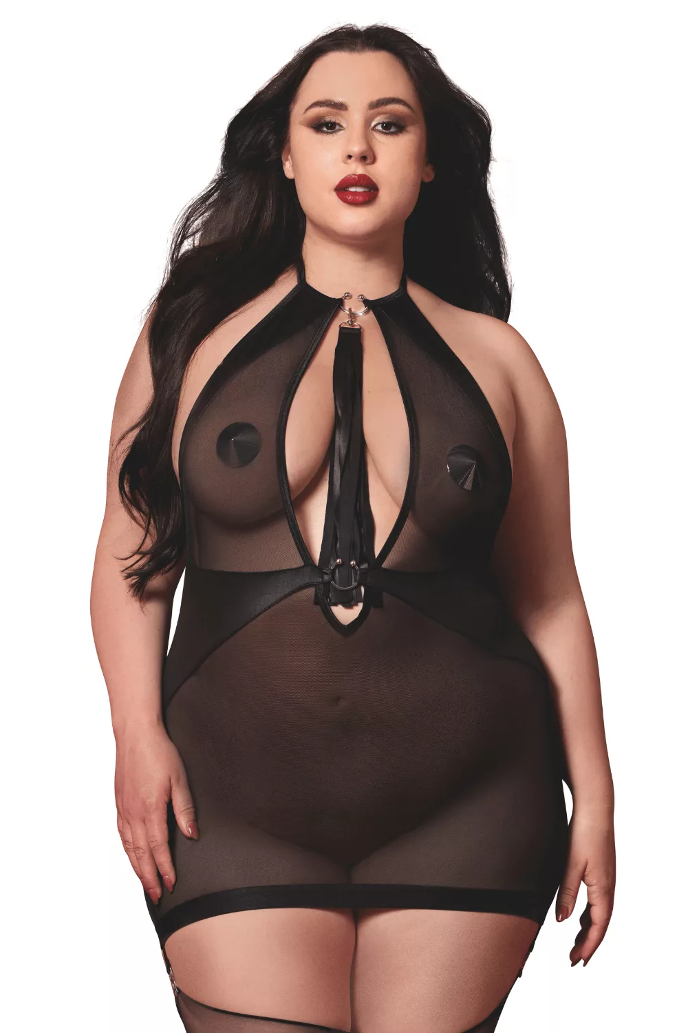 Nuisette grande taille avec porte jarretelles et fouet