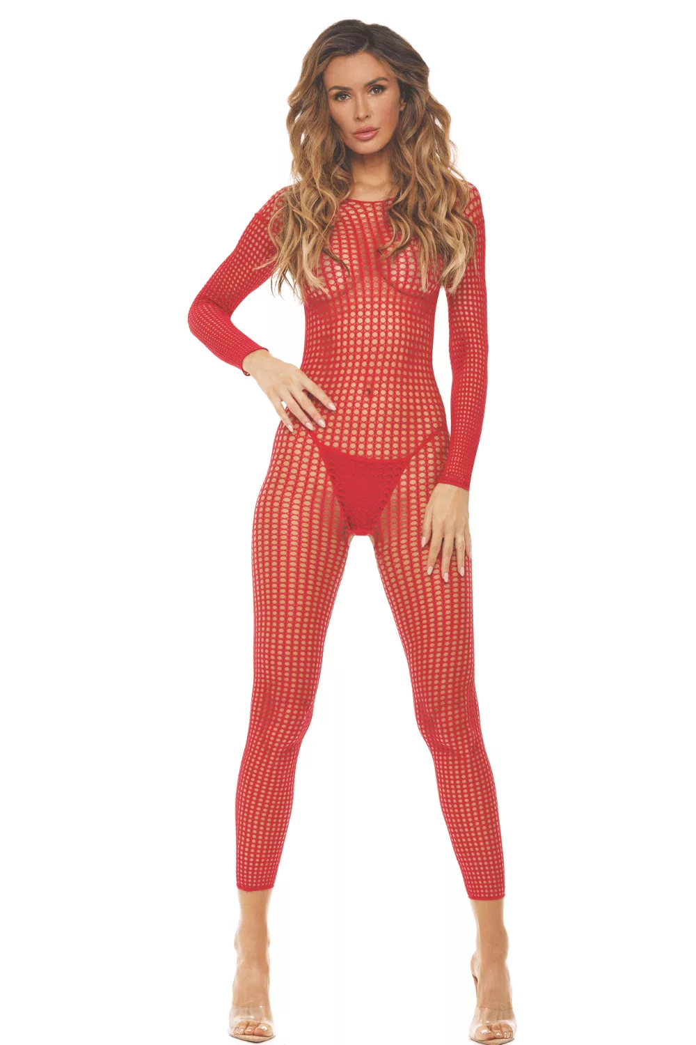 Bodystocking rouge ouvert à l'entrejambe