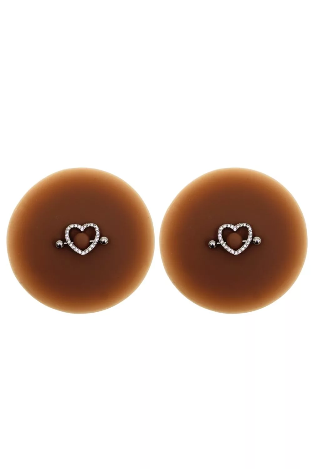 Paire de cache-tétons piercing barre coeur faux diamant peau foncée