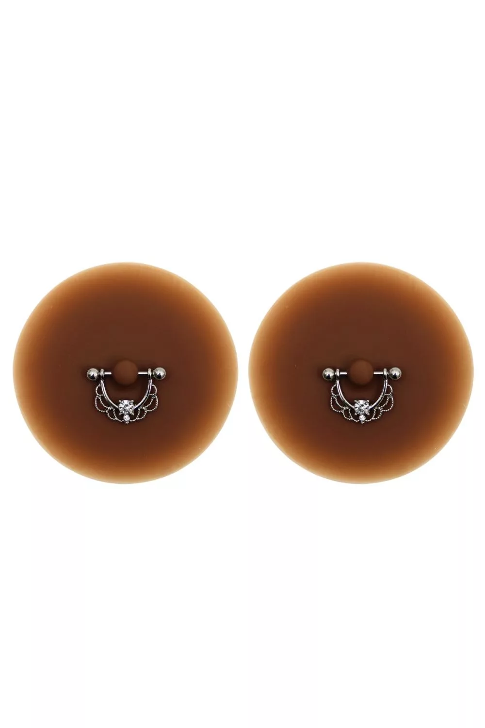 Paire de cache-tétons piercing barre demi-anneau faux diamant peau foncée