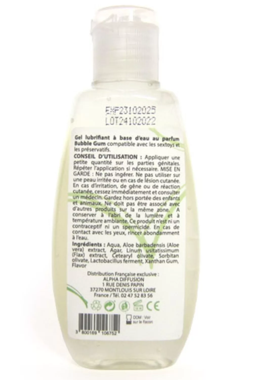 Lubrifiant à base d'eau 100% naturel Bubble Gum 90 ml