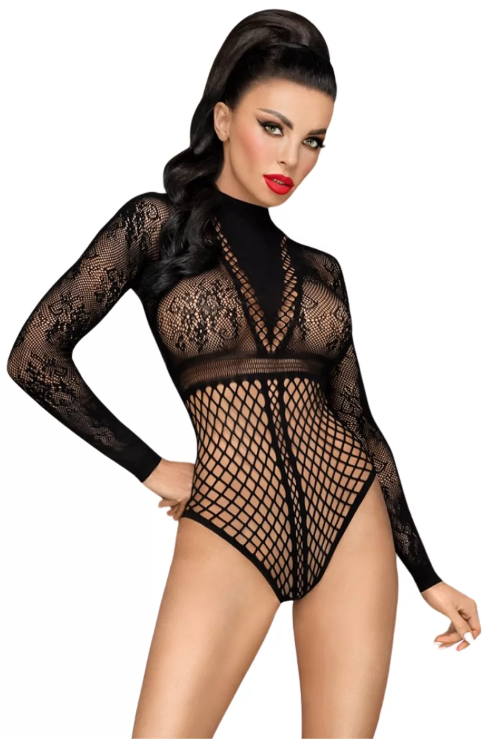 Body noir manches longues fantaisie Spicy whisper