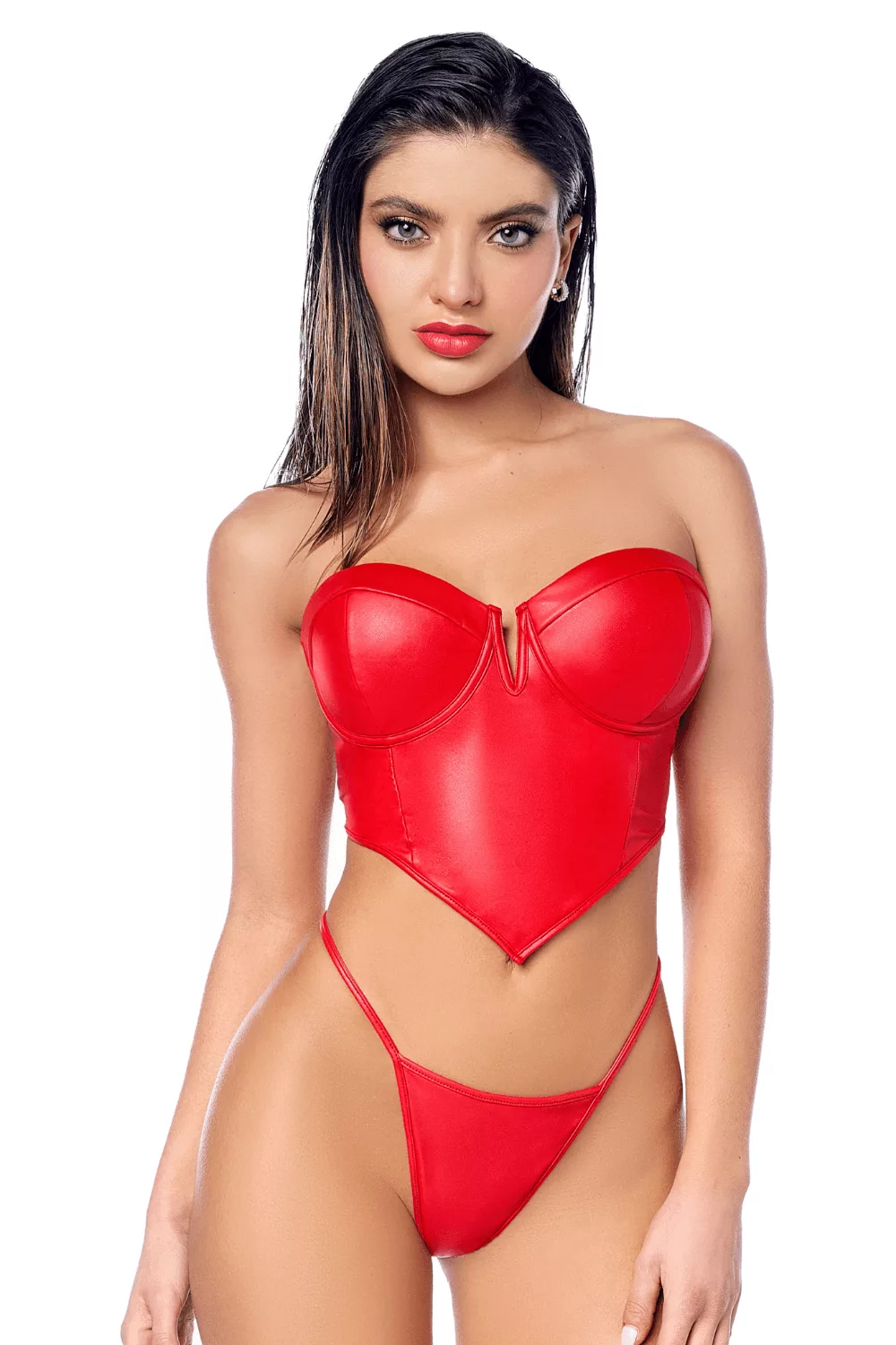 Ensemble 2 pièces en similicuir rouge lisse