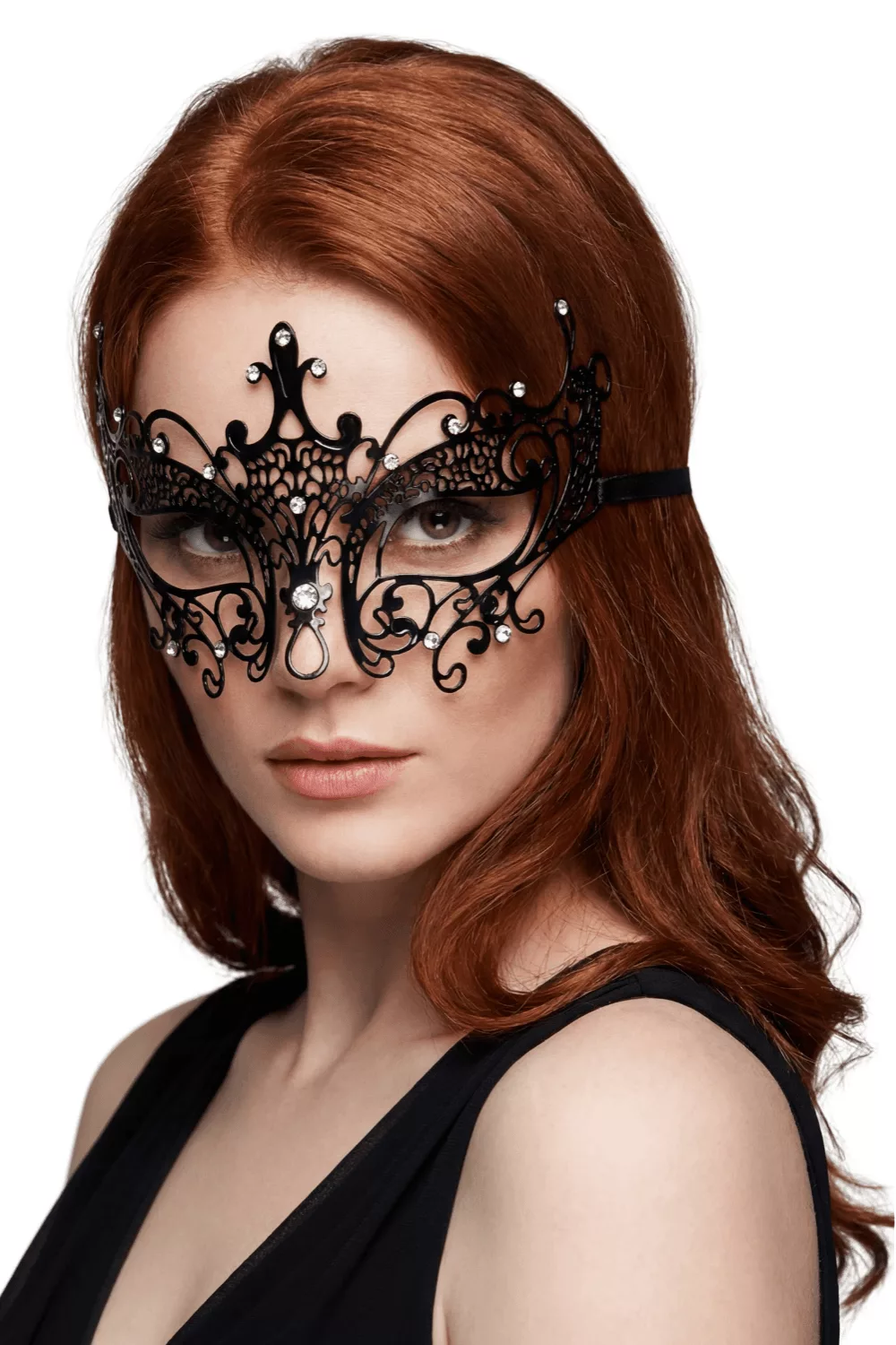 Masque vénitien Lucia rigide noir avec strass