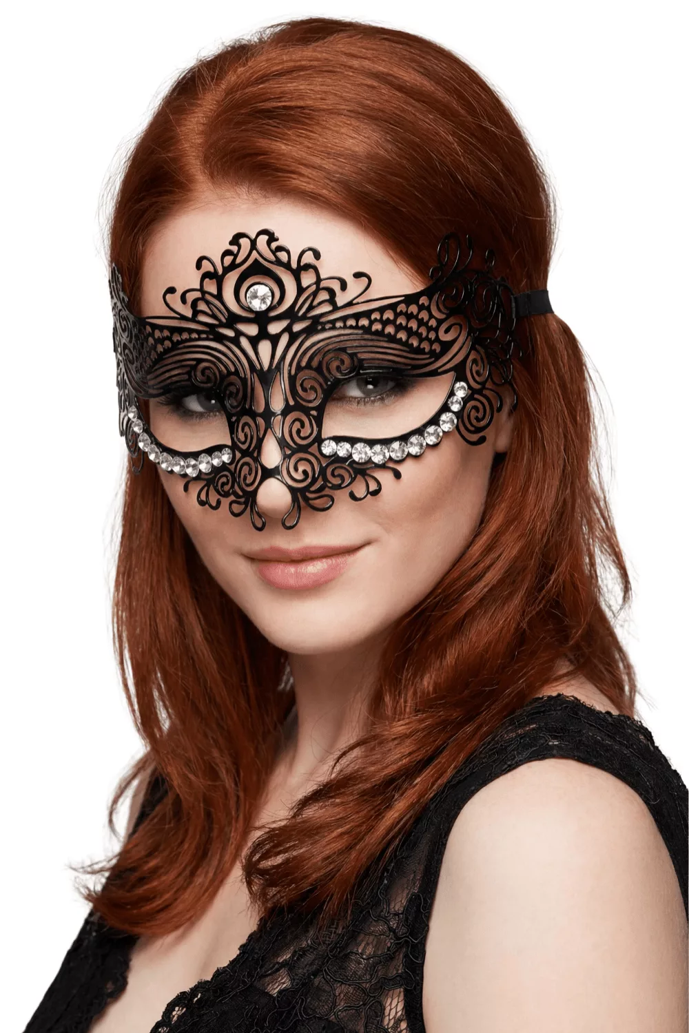 Masque vénitien Ornella rigide noir avec strass