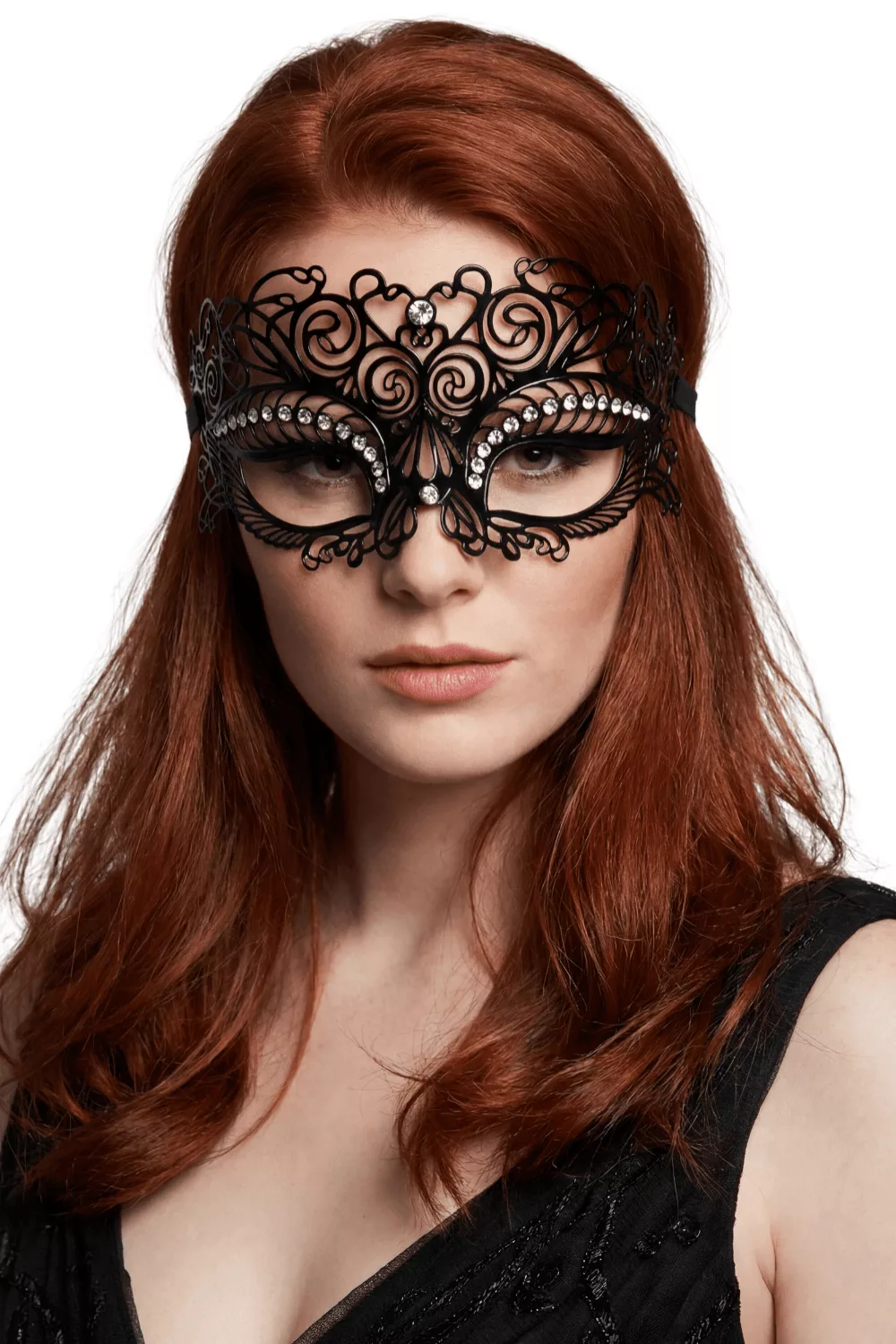 Masque vénitien Giulia rigide noir avec strass