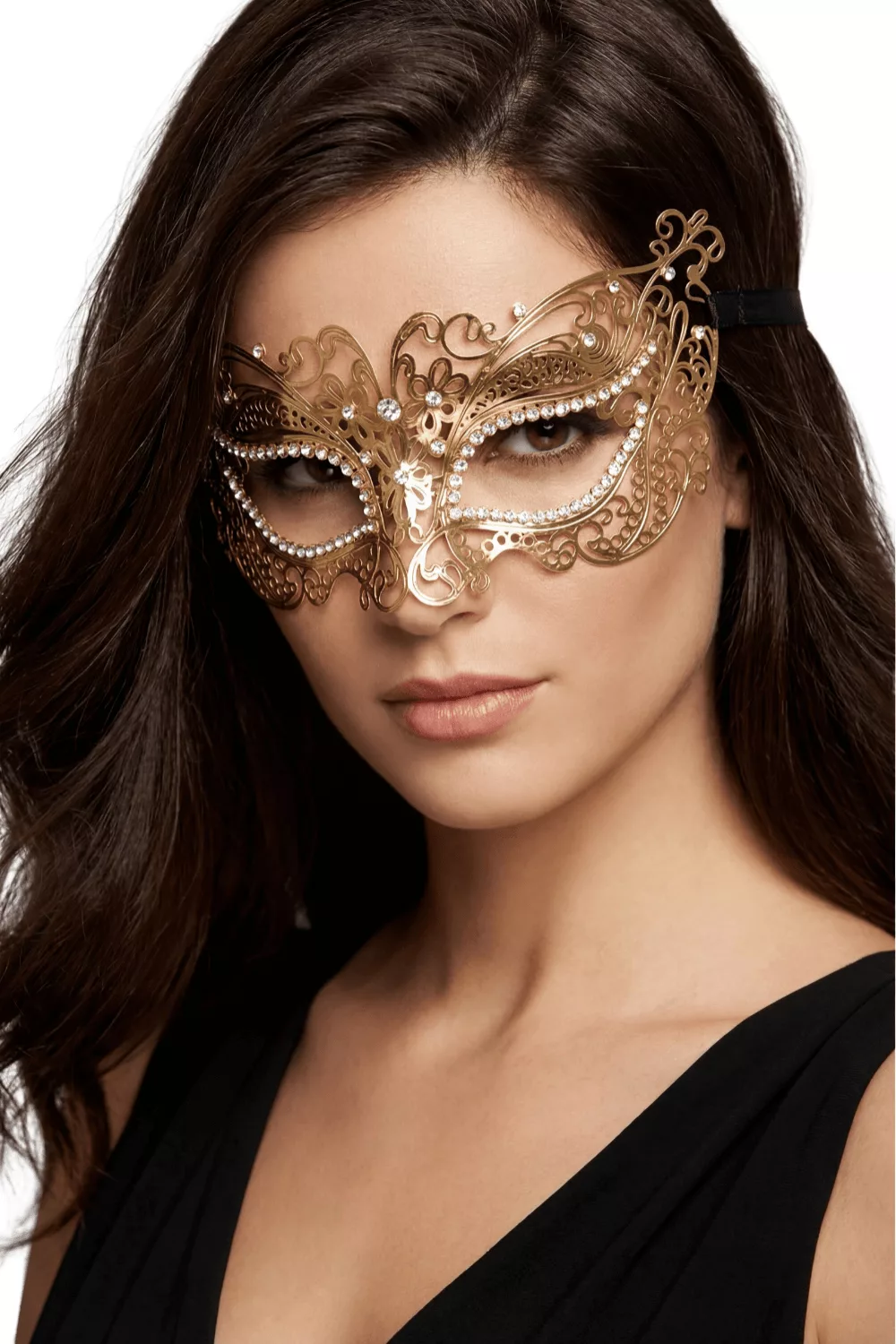 Masque vénitien Alba rigide doré avec strass