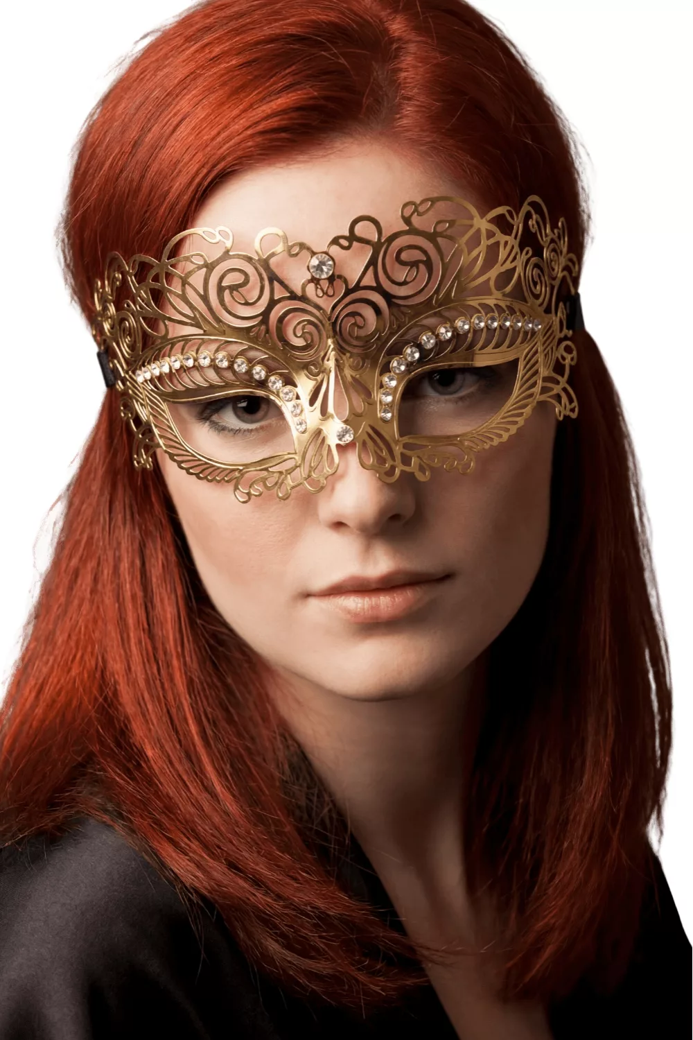 Masque vénitien Giulia rigide doré avec strass