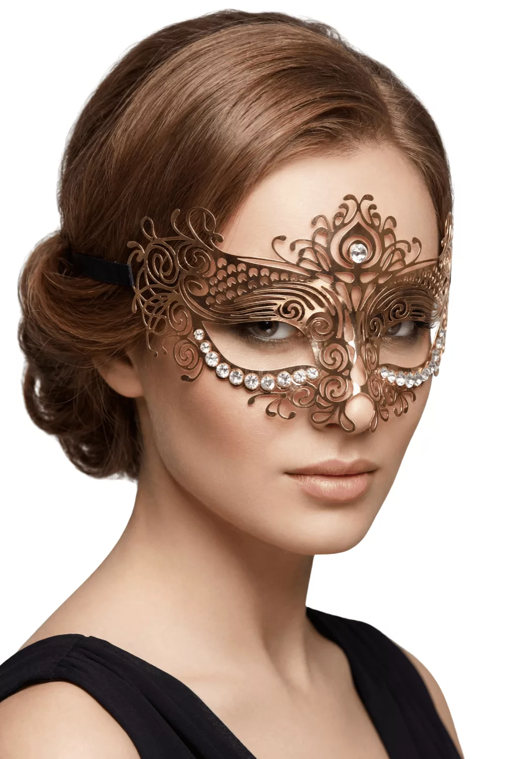 Masque vénitien Ornella rigide doré avec strass